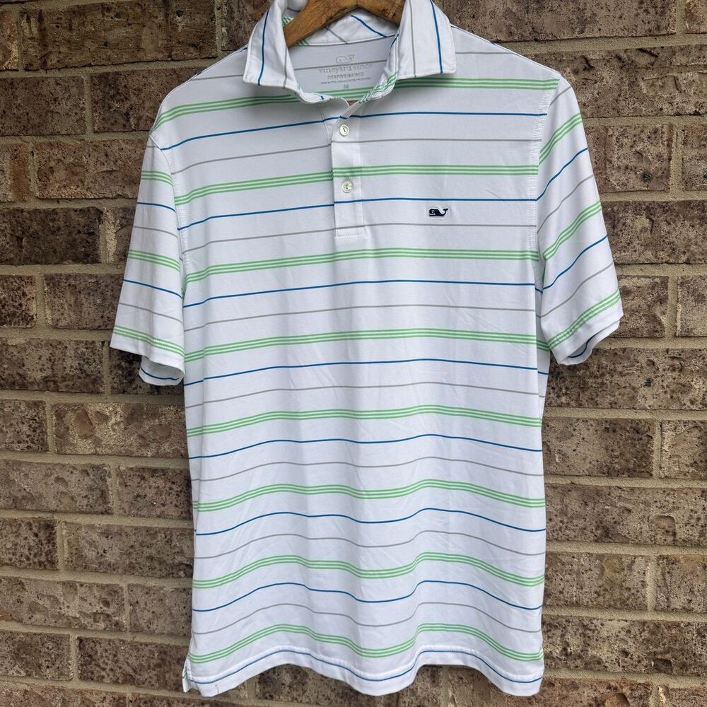 Vineyard Vines Polo Shirt Mens M Striped Colorful Performance Golf Stretch Logo